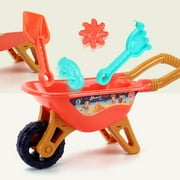 NQyIOS Beach Toys for Toddlers 6Pcs Sand Toy Sets Include Shovel Wheelbarrow Water Can Sand Rakes Garden Wagon Toy Sand Mold Water Play for Kids Orange as show